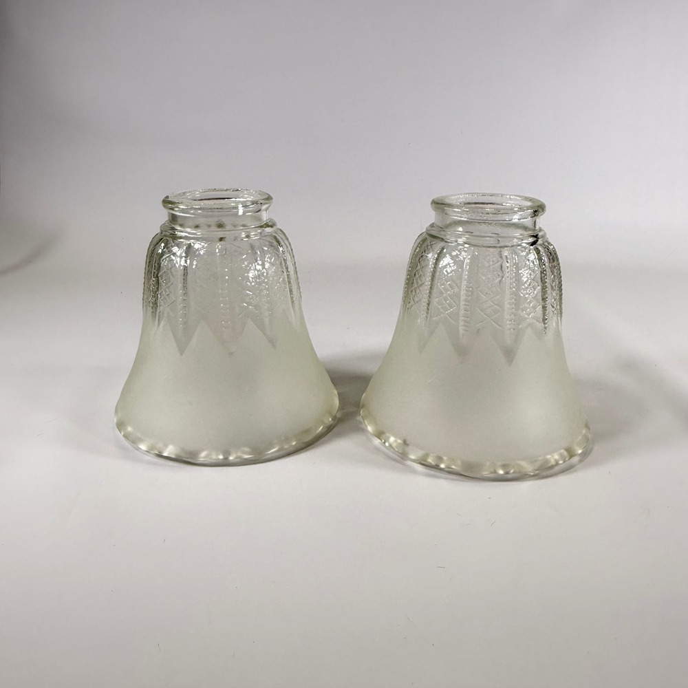 VTG Glass Lamp Shades Set of 2 Clear Frosted Scalloped Bell Art Deco Victorian